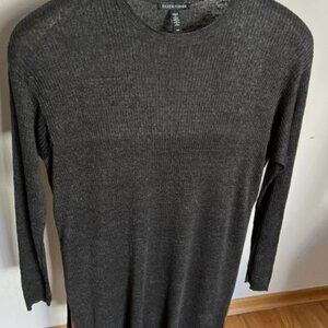Eileen Fisher Ribbed Crewneck Long Tunic Charcoal Gray Women’s S/P Organic Linen
